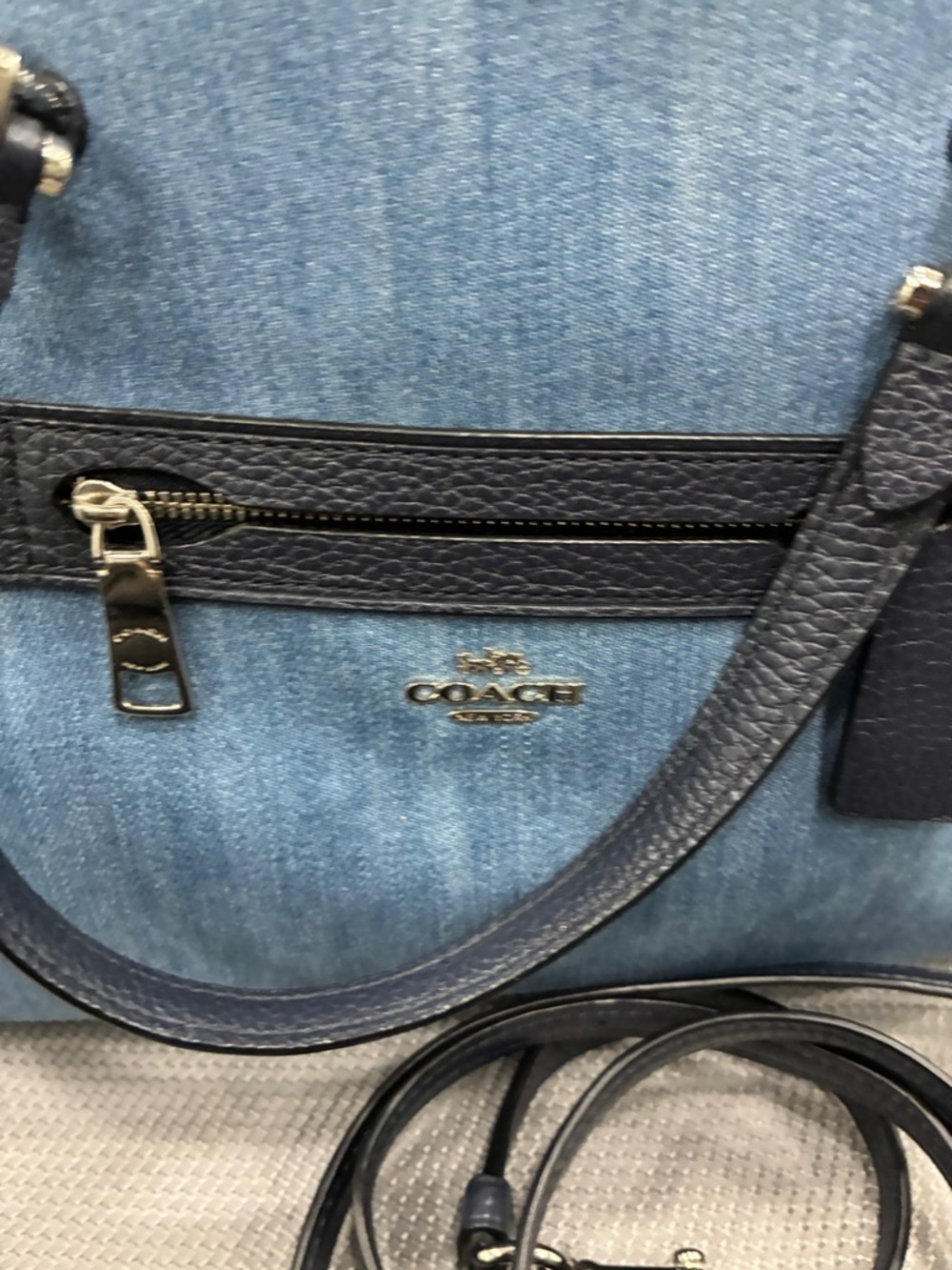 Coach Blue Denim and Navy Leather Shoulder Bag with Removable Strap - Picture 11 of 11
